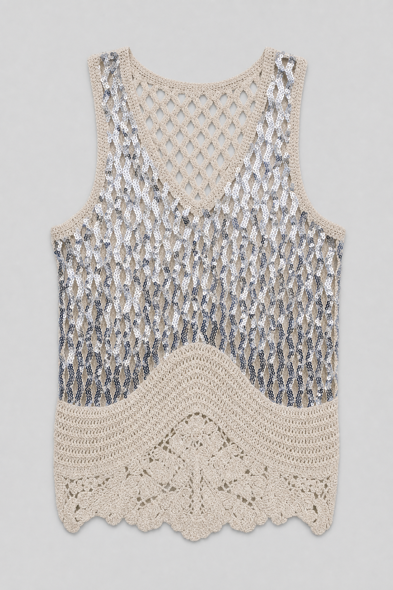 Sequin Crochet Top - Beige - 1
