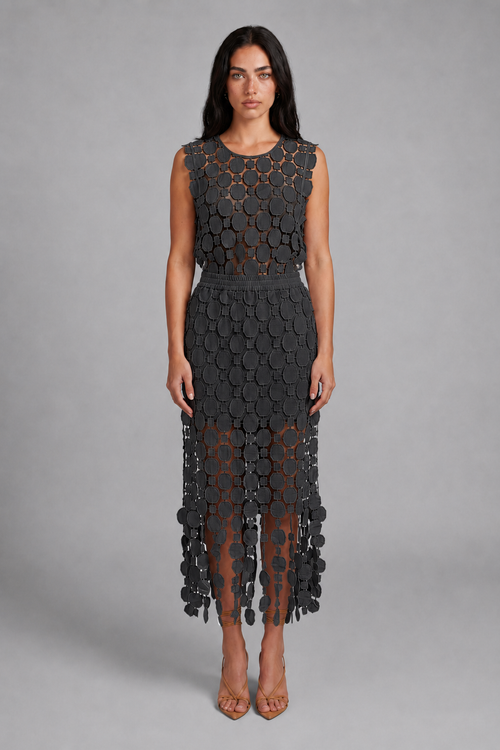 Embroidered Organza Midi Set - Black - 1