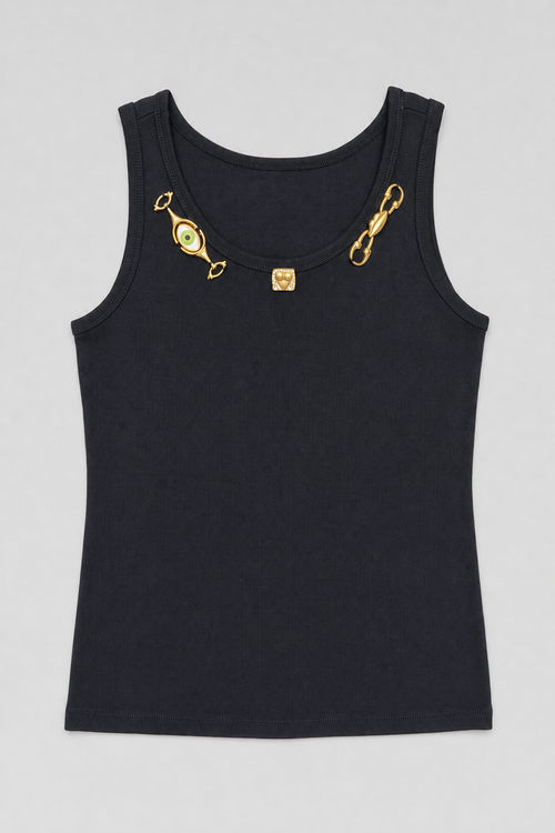 Crystal Charm Tank - Black - 1