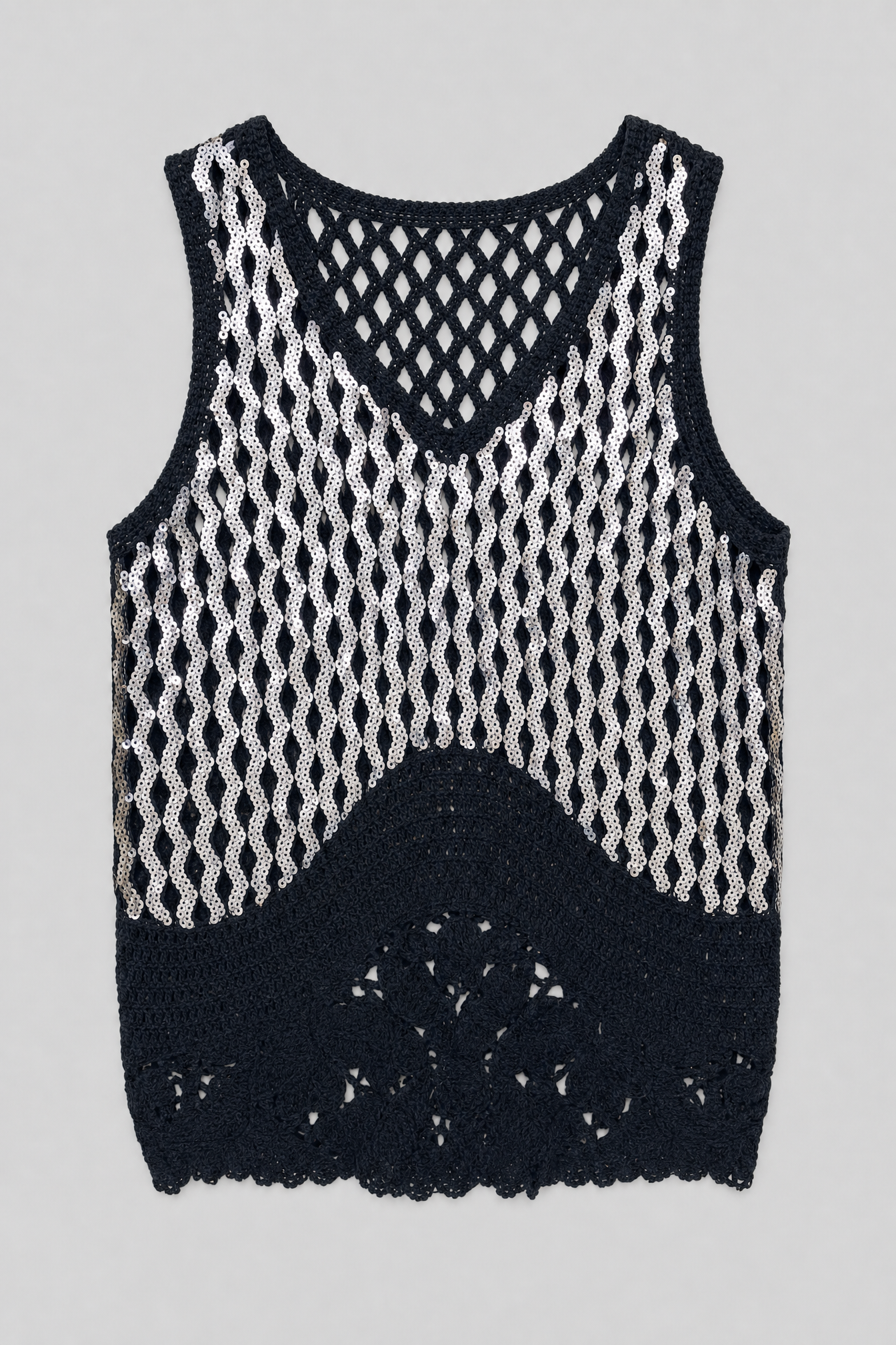 Sequin Crochet Top - Black - 1