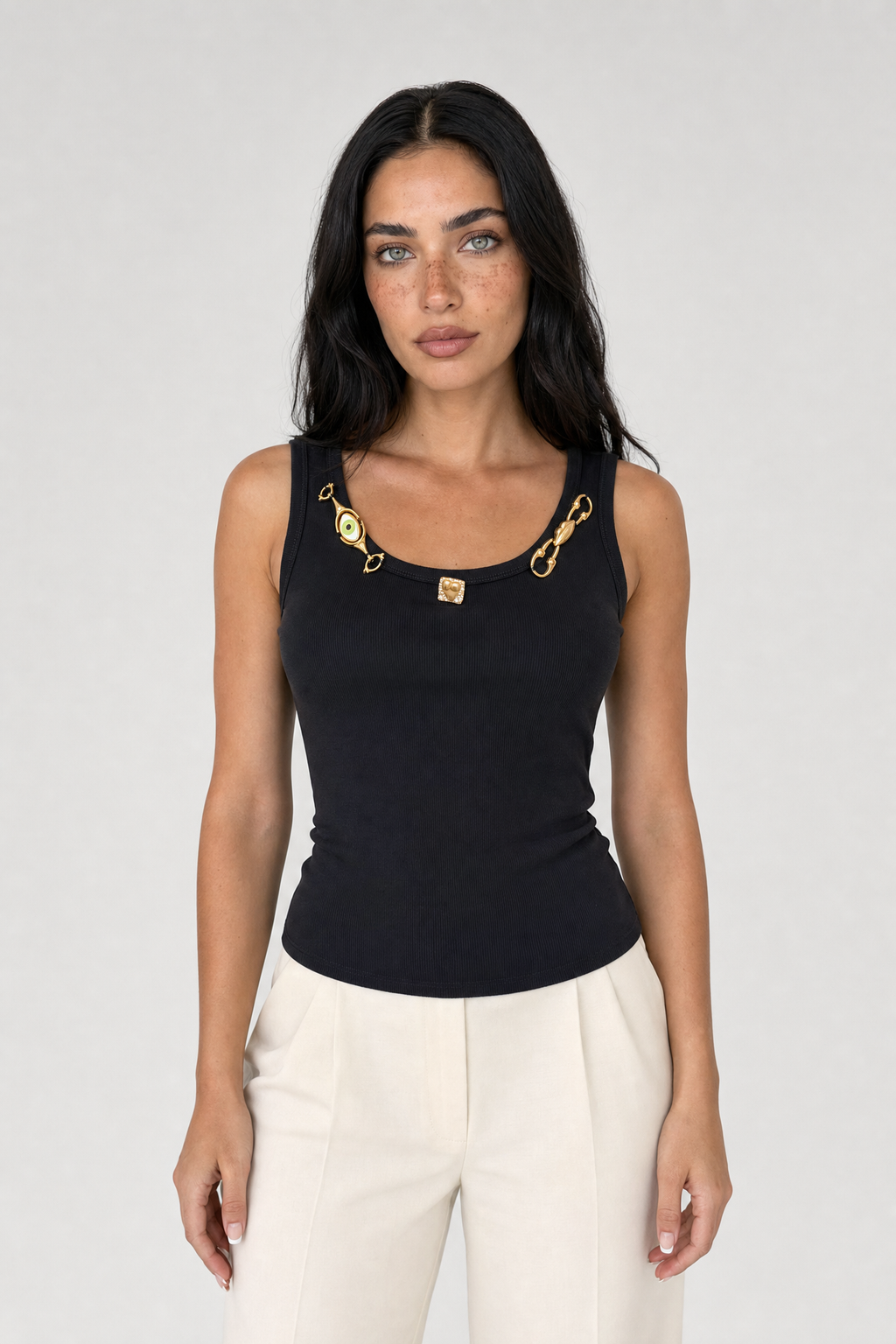 Crystal Charm Tank - Black - 2