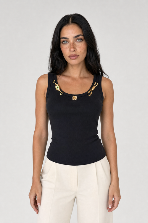 Crystal Charm Tank - Black - 2