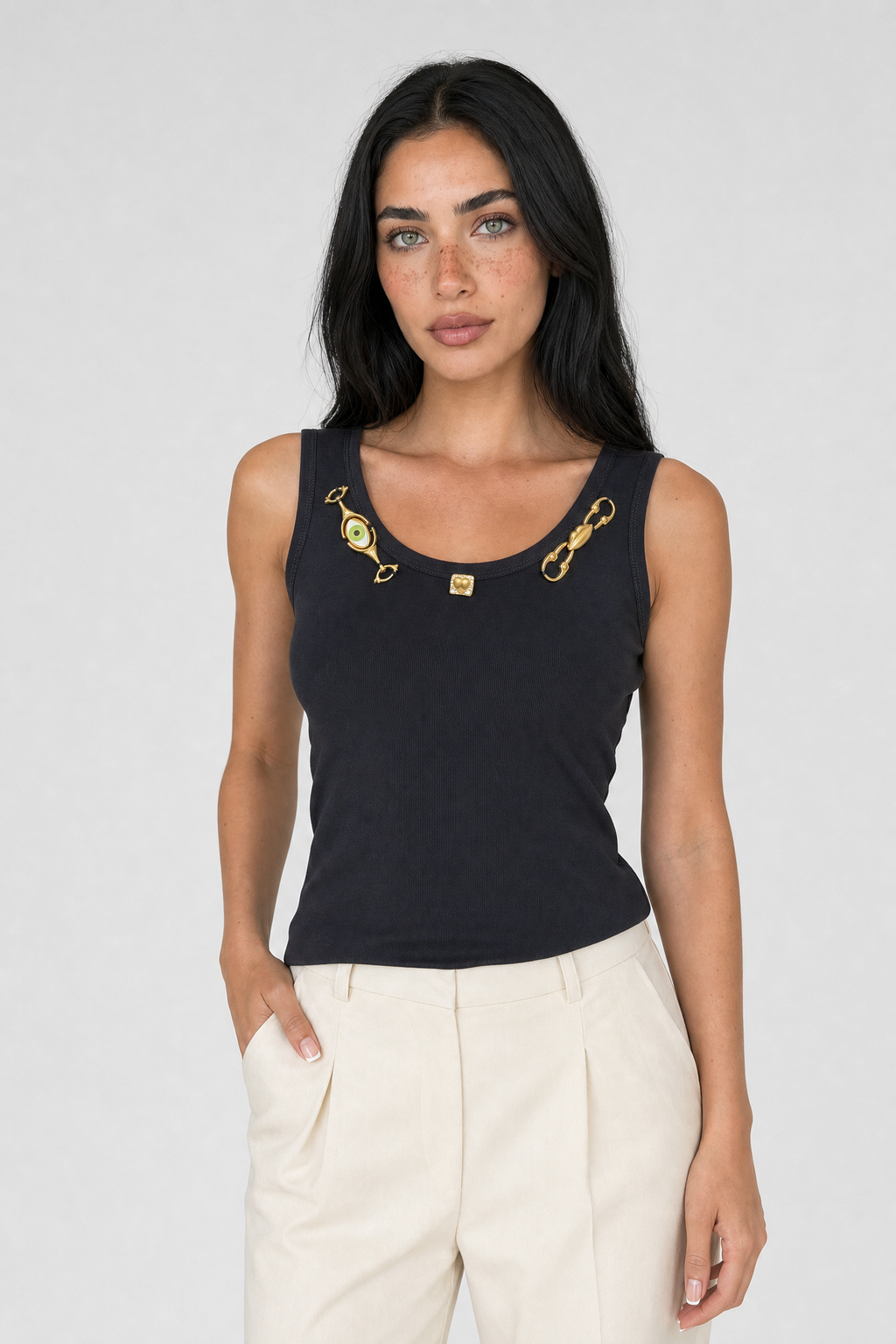 Crystal Charm Tank - Black - 3