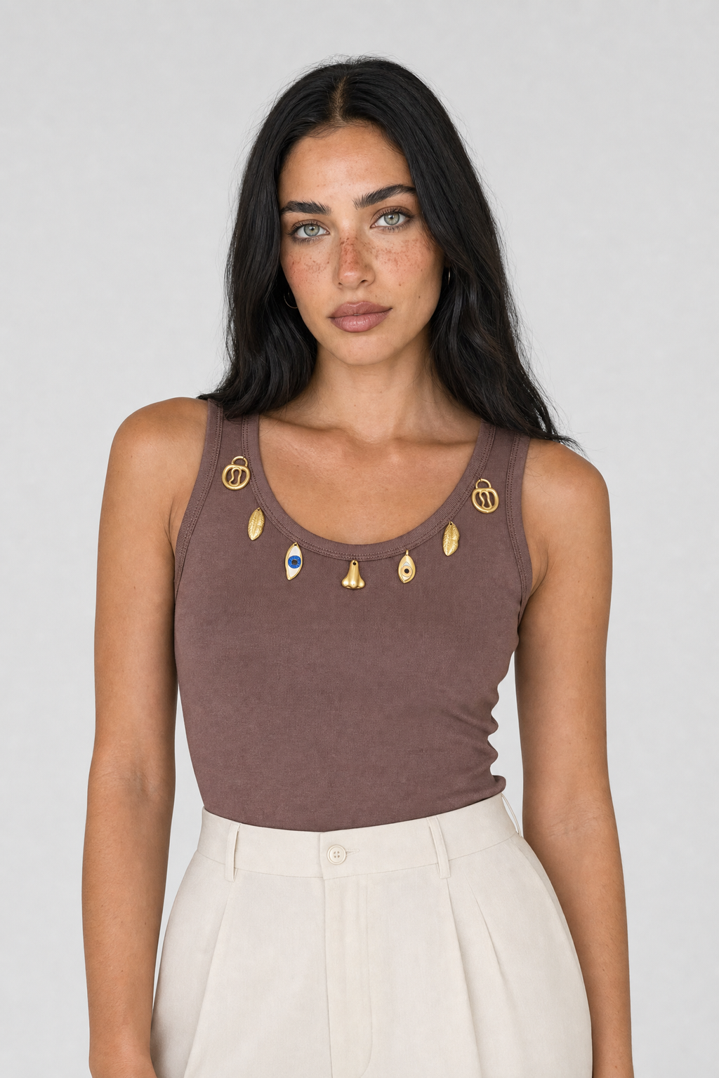 Surrealist Charm Tank - Brown - 2