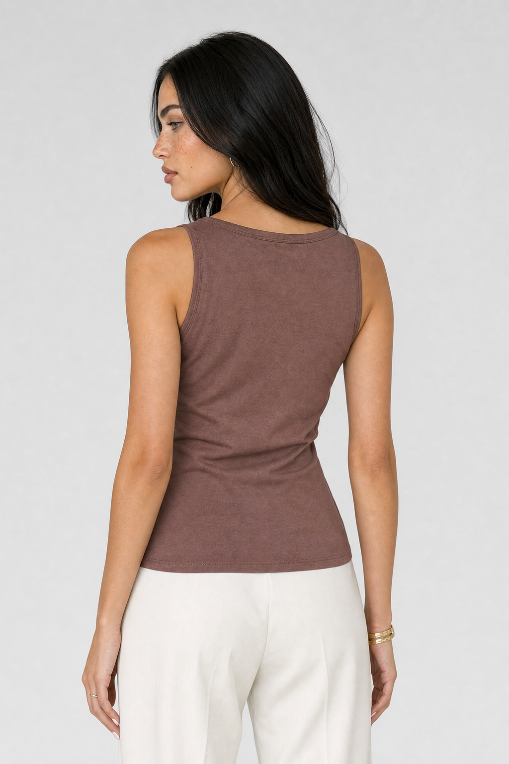 Eye & Coin Charm Tank - Brown - 4