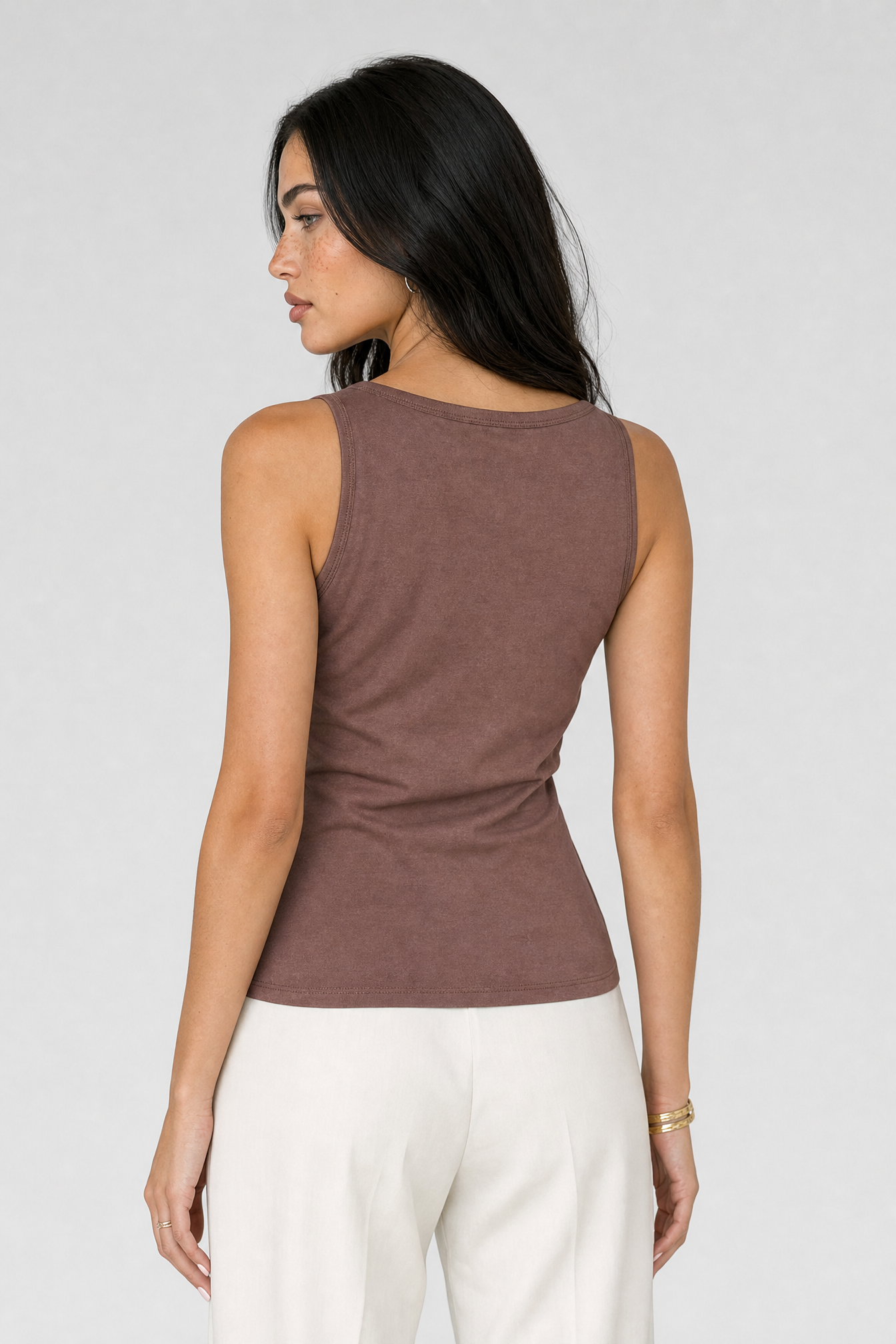 Eye & Coin Charm Tank - Brown - 4