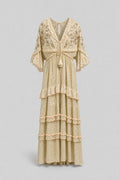 Gold-Stripe Chiffon Ruffle Maxi Dress - 1