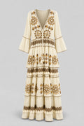 Mirror-Medallion Embroidered Tiered Maxi Dress - 1