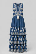 Daisy-Embroidered Chambray Tiered Maxi Dress - 1