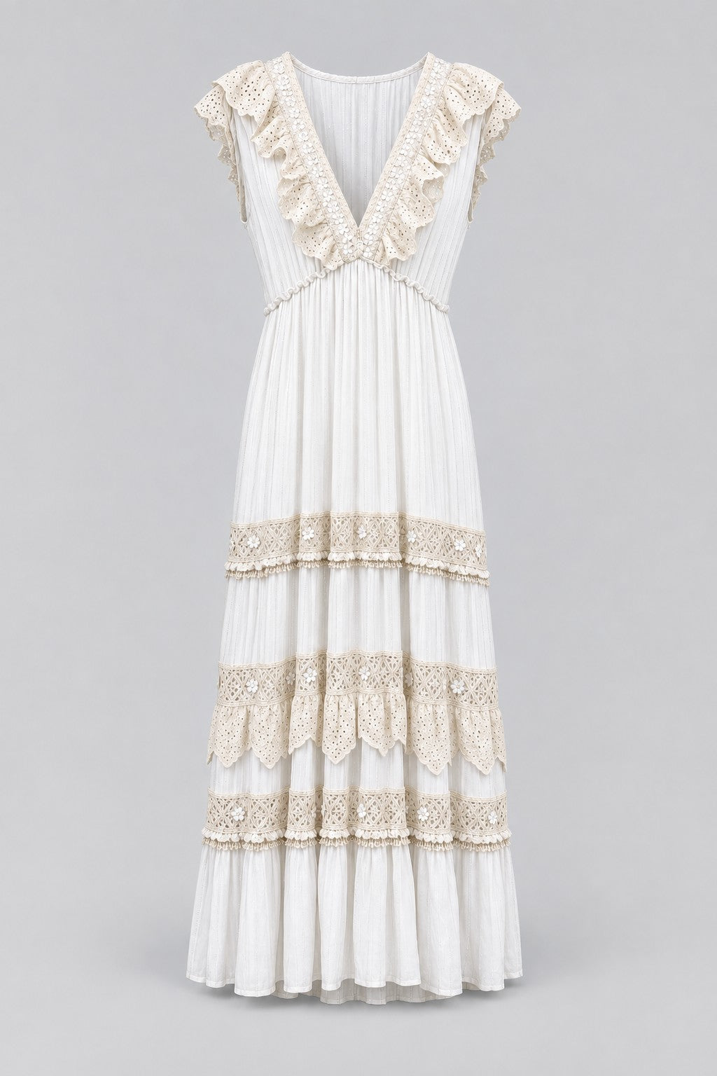 Eyelet-Ruffle Sleeveless Tiered Maxi Dress - 1