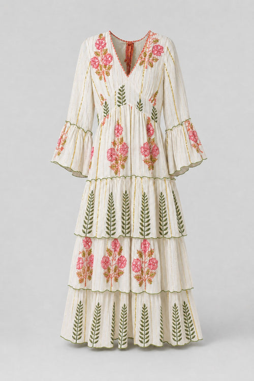 Botanical Embroidered Tiered Maxi Dress - 1