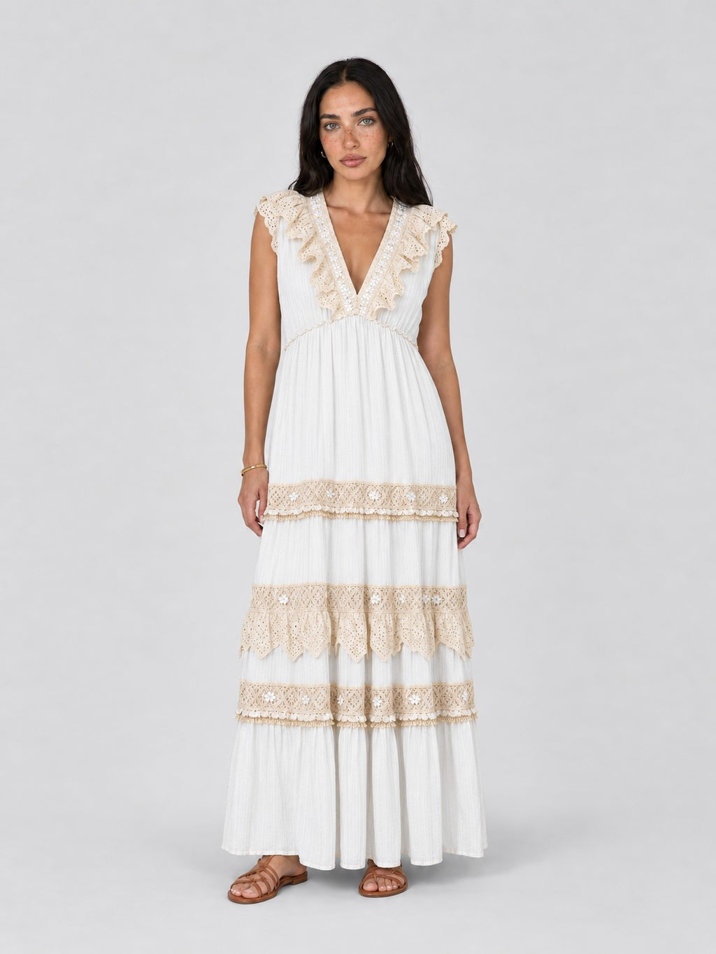 Eyelet-Ruffle Sleeveless Tiered Maxi Dress - 2