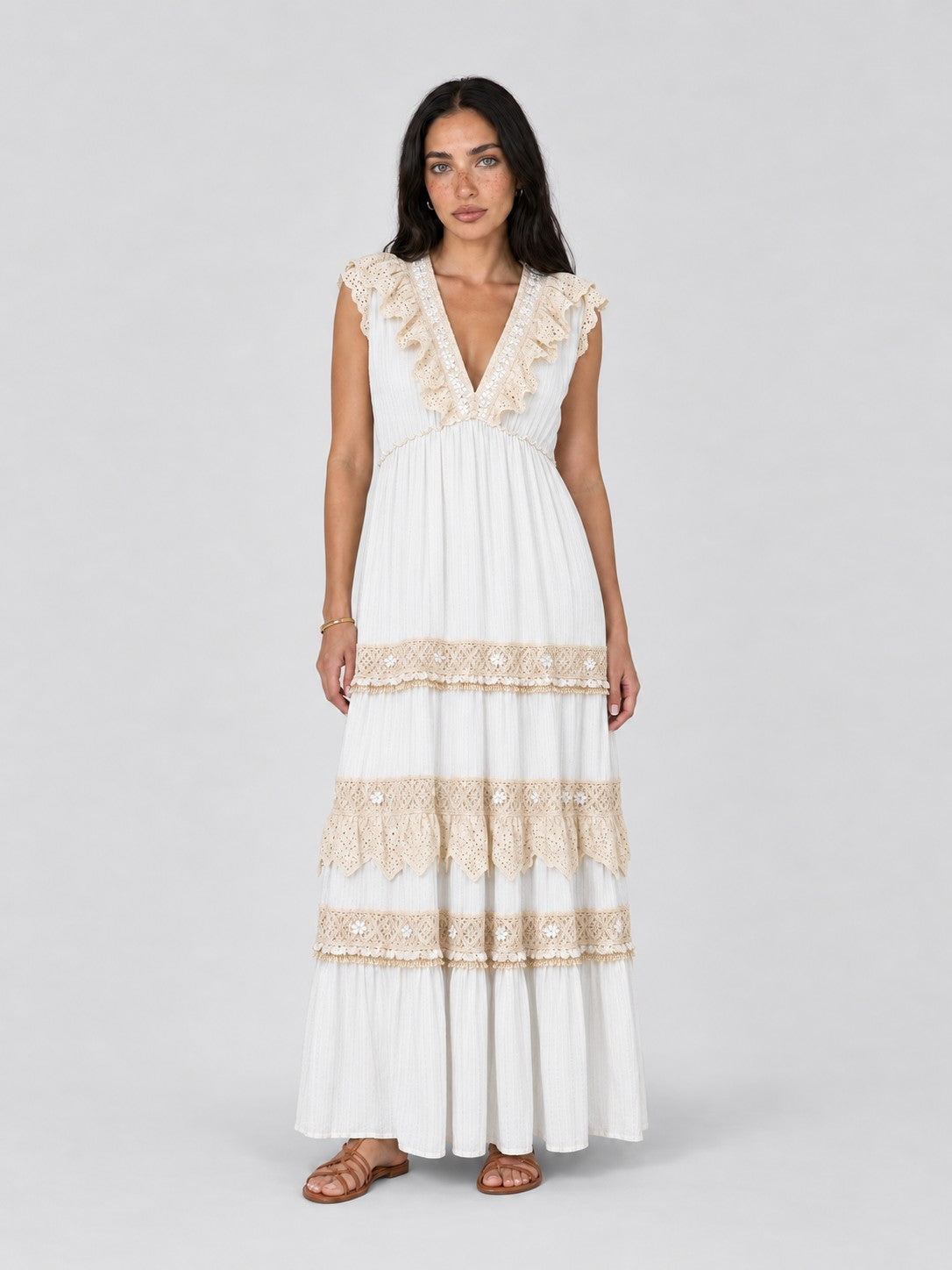 Eyelet-Ruffle Sleeveless Tiered Maxi Dress - 2