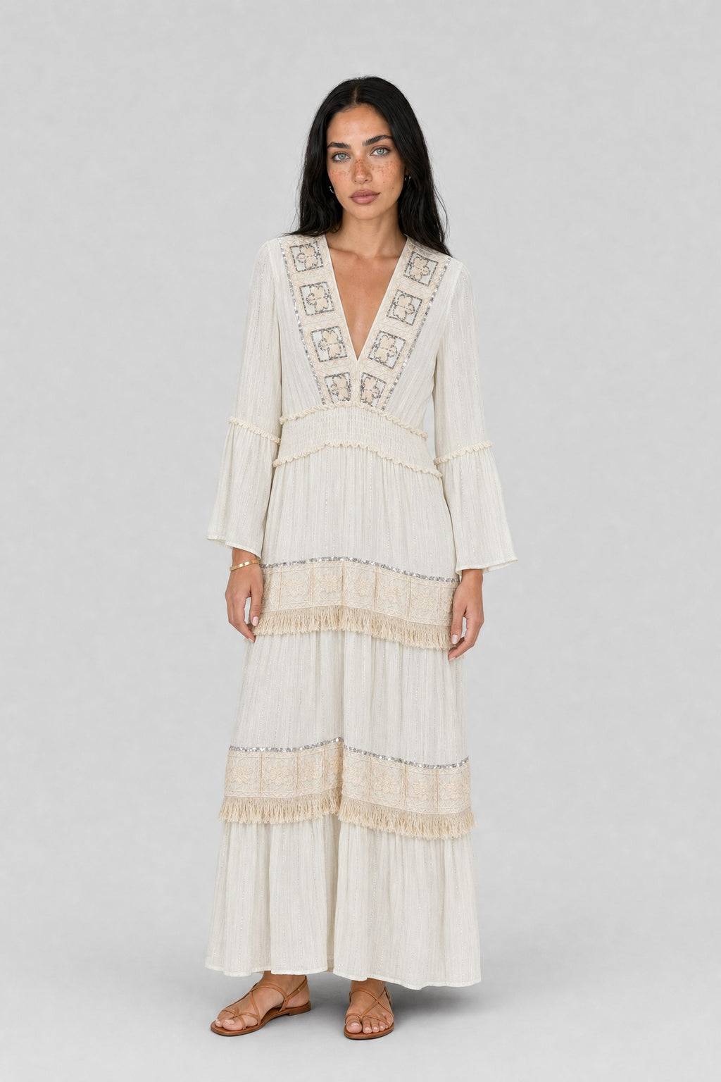 Clover Crochet-Panel Tiered Maxi Dress - 2