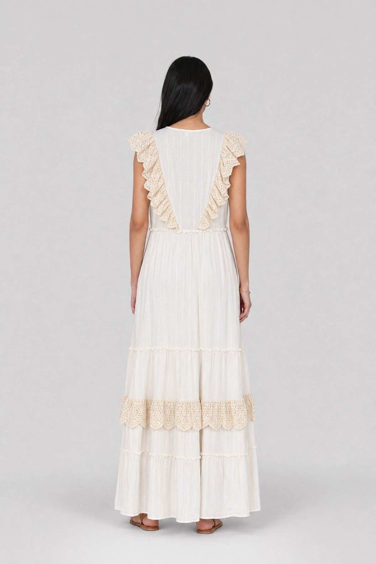 Eyelet-Ruffle Sleeveless Tiered Maxi Dress - 3