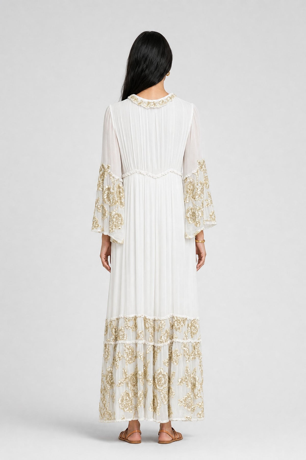 Gold-Sequin Chiffon Tiered Maxi Dress - 3
