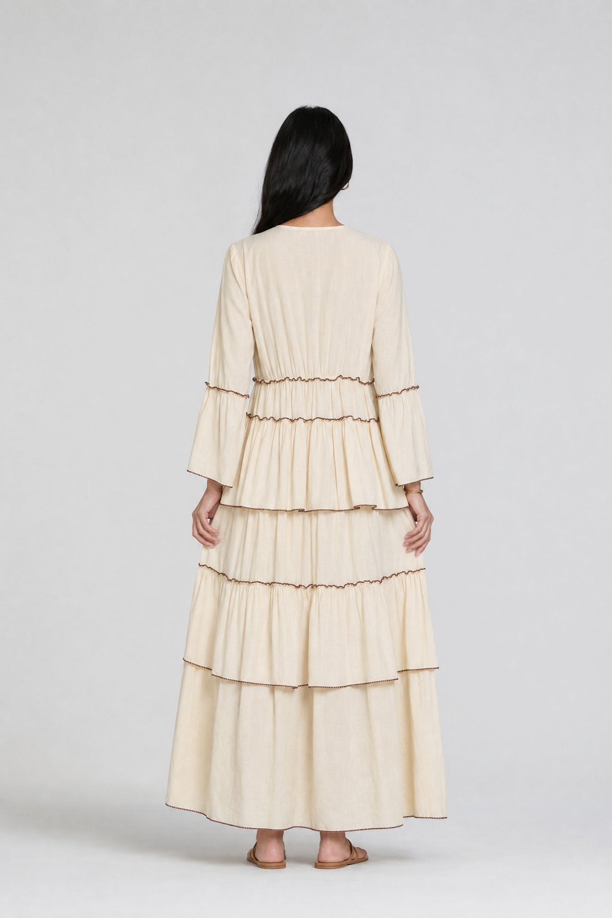 Mirror-Medallion Embroidered Tiered Maxi Dress - 3