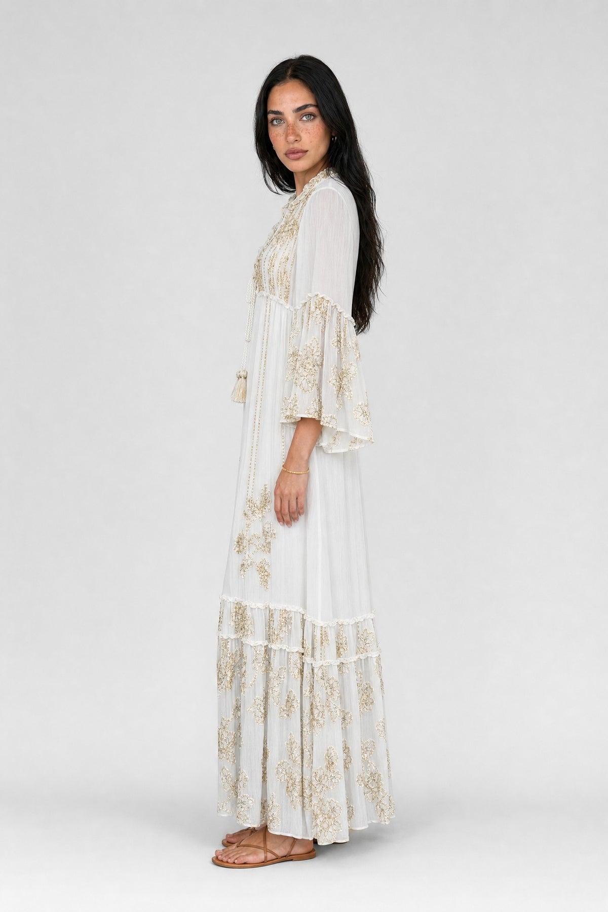 Gold-Sequin Chiffon Tiered Maxi Dress - 4
