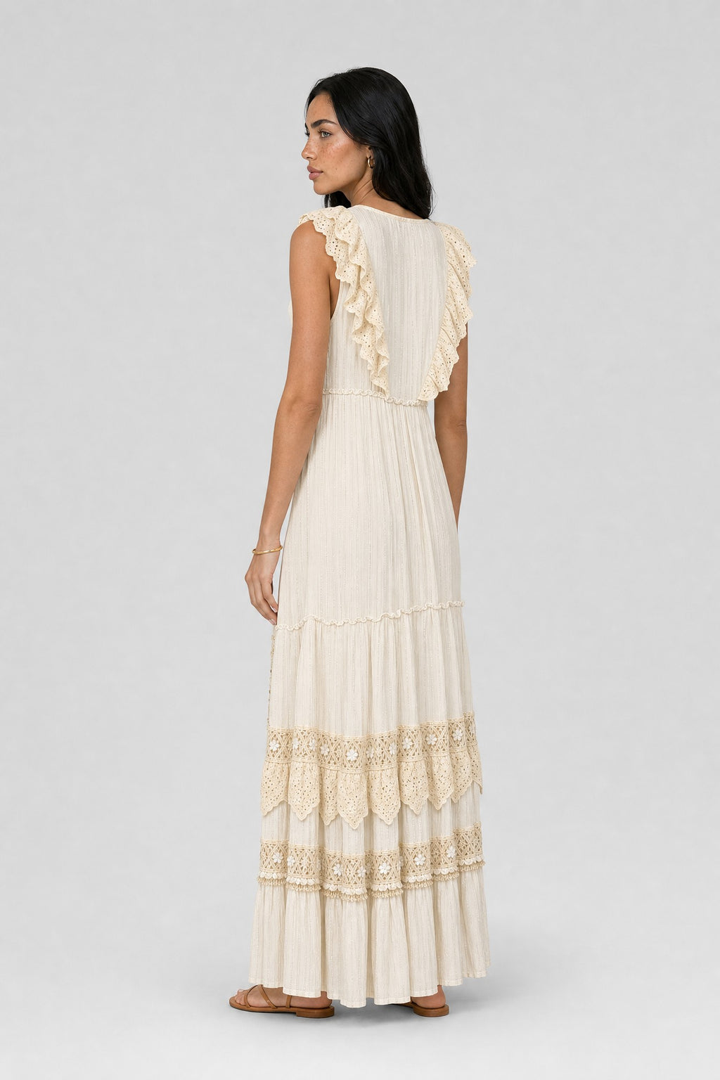 Eyelet-Ruffle Sleeveless Tiered Maxi Dress - 4