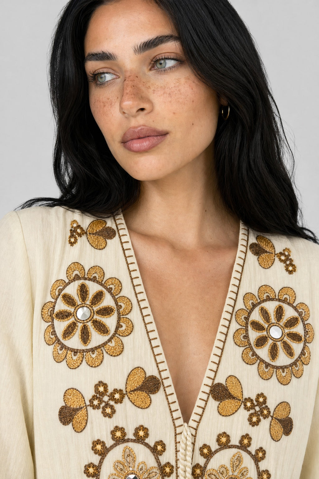 Mirror-Medallion Embroidered Tiered Maxi Dress - 5