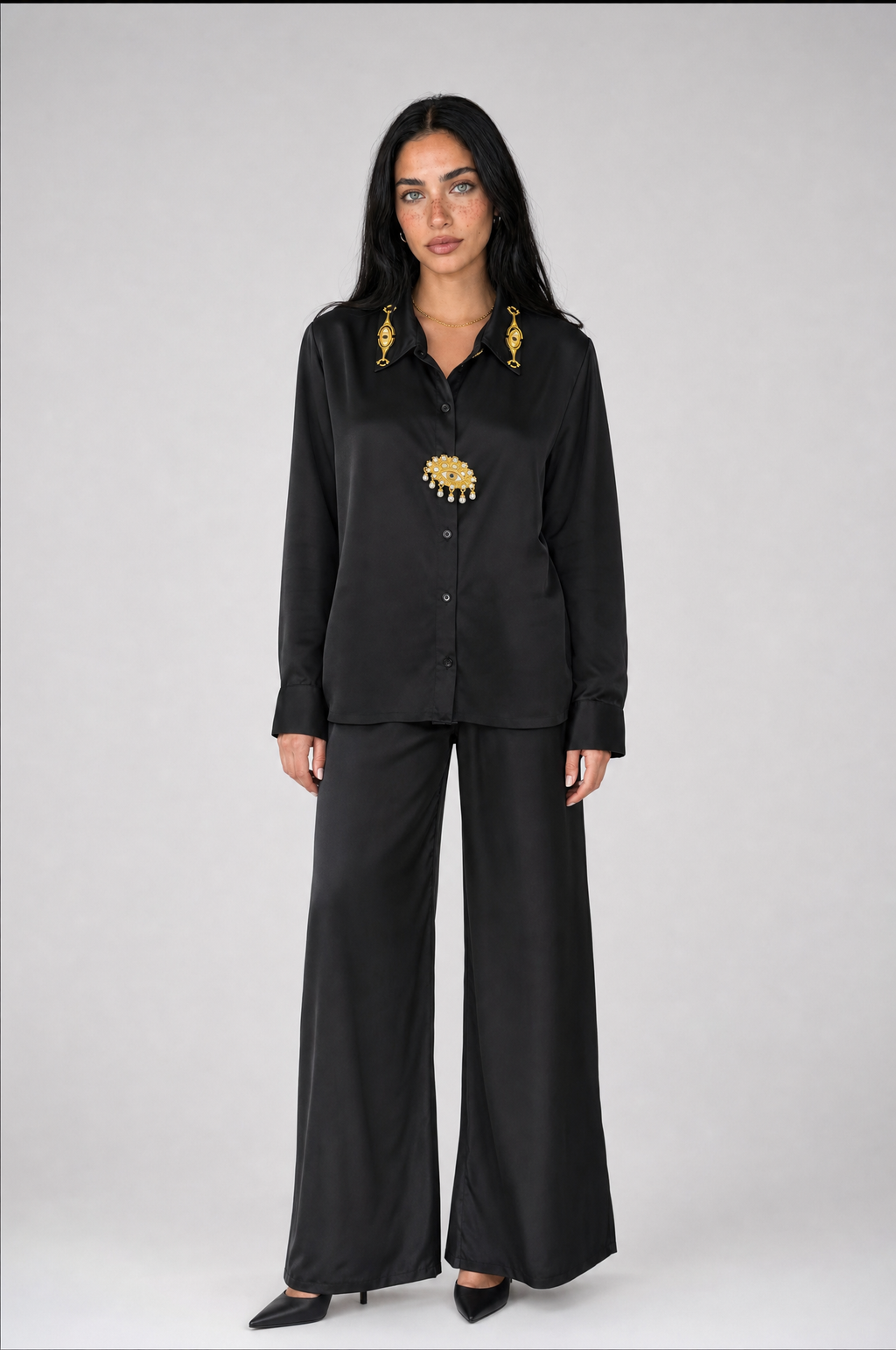 Noor Black Satin Set