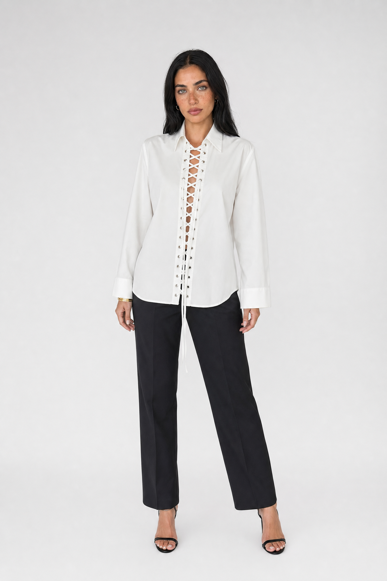 Cotton Lace-Up Shirt - White - 1