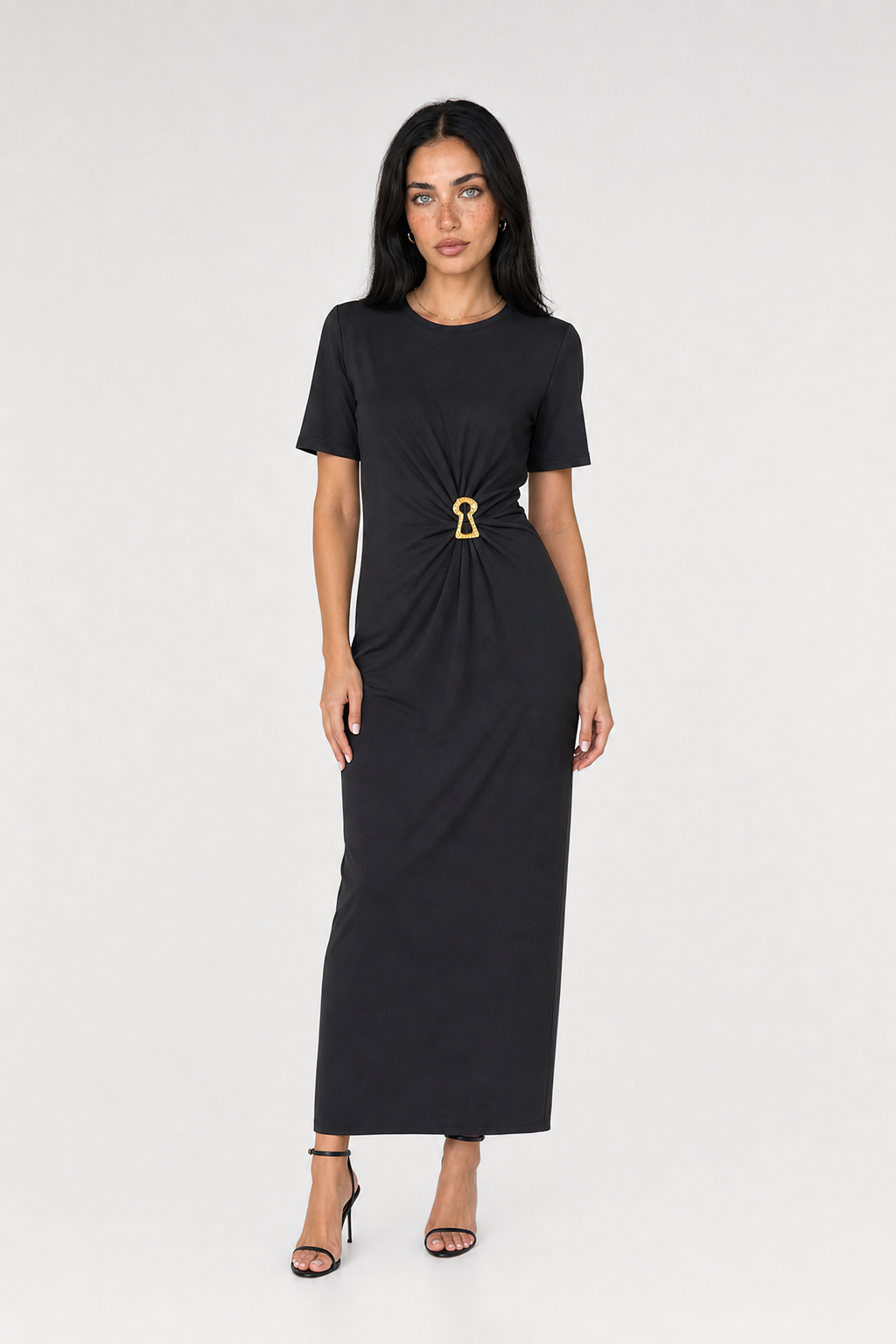 Cotton-Blend Ruched Gown - Black - 1