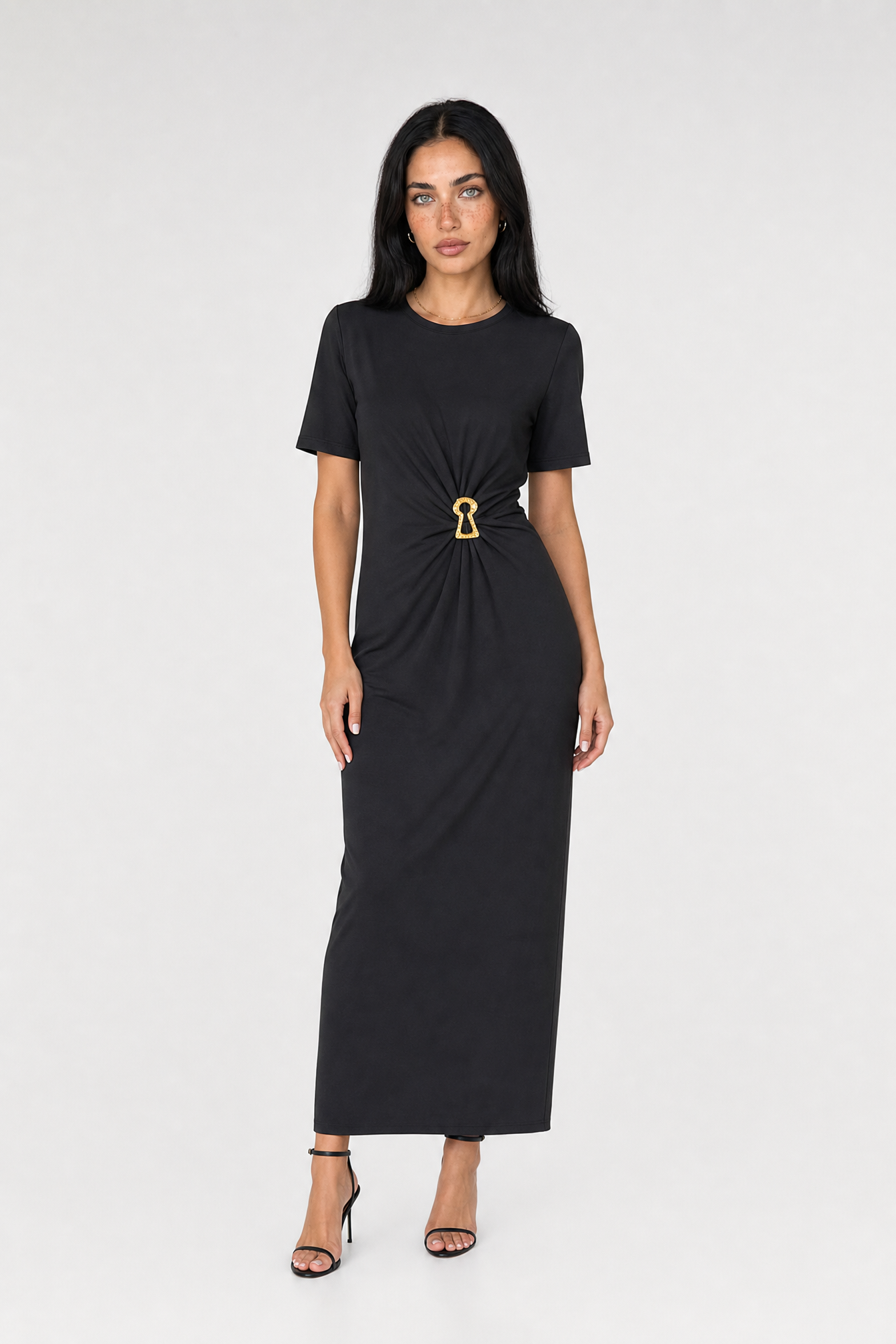 Cotton-Blend Ruched Gown - Black - 1