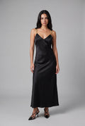 Silk Satin Midi Dress - Black - 1