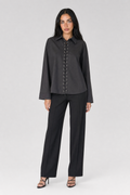 Cotton Lace-Up Shirt - Black - 1
