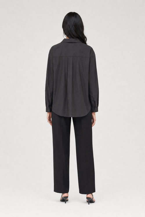 Cotton Lace-Up Shirt - Black - 4