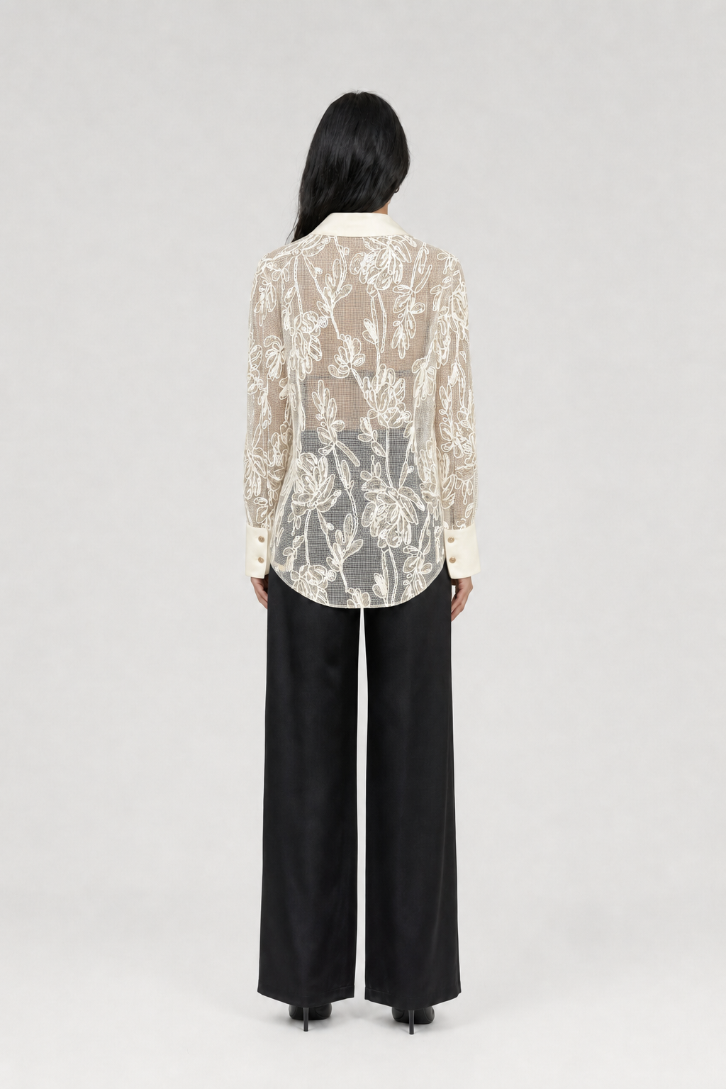 Embroidered Lace Shirt - Begie - 5