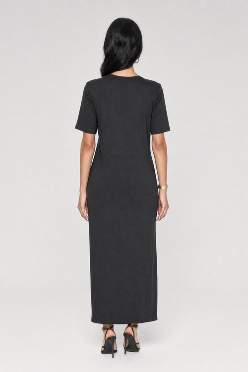 Cotton-Blend Ruched Gown - Black - 5