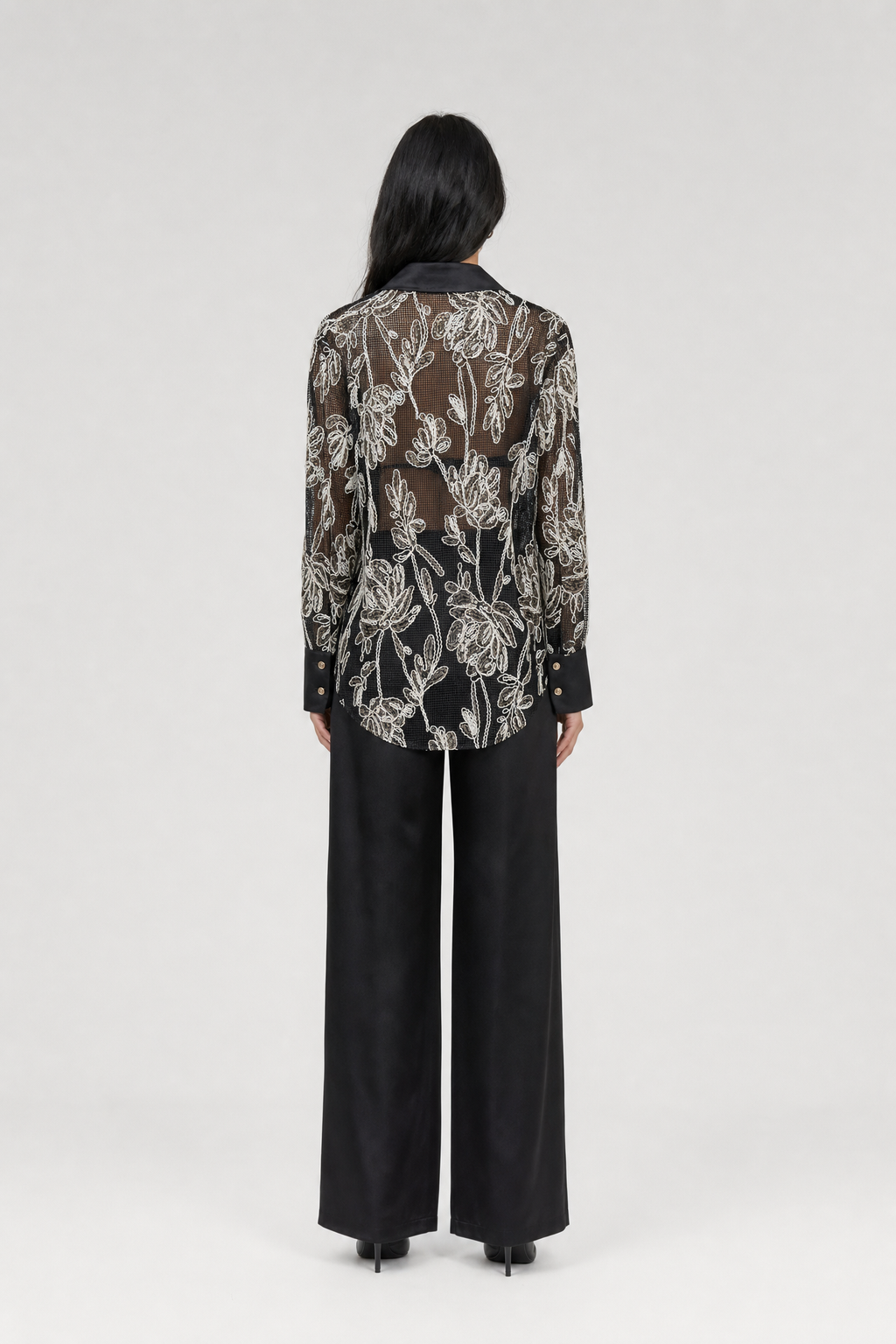 Embroidered Lace Shirt - Black - 5