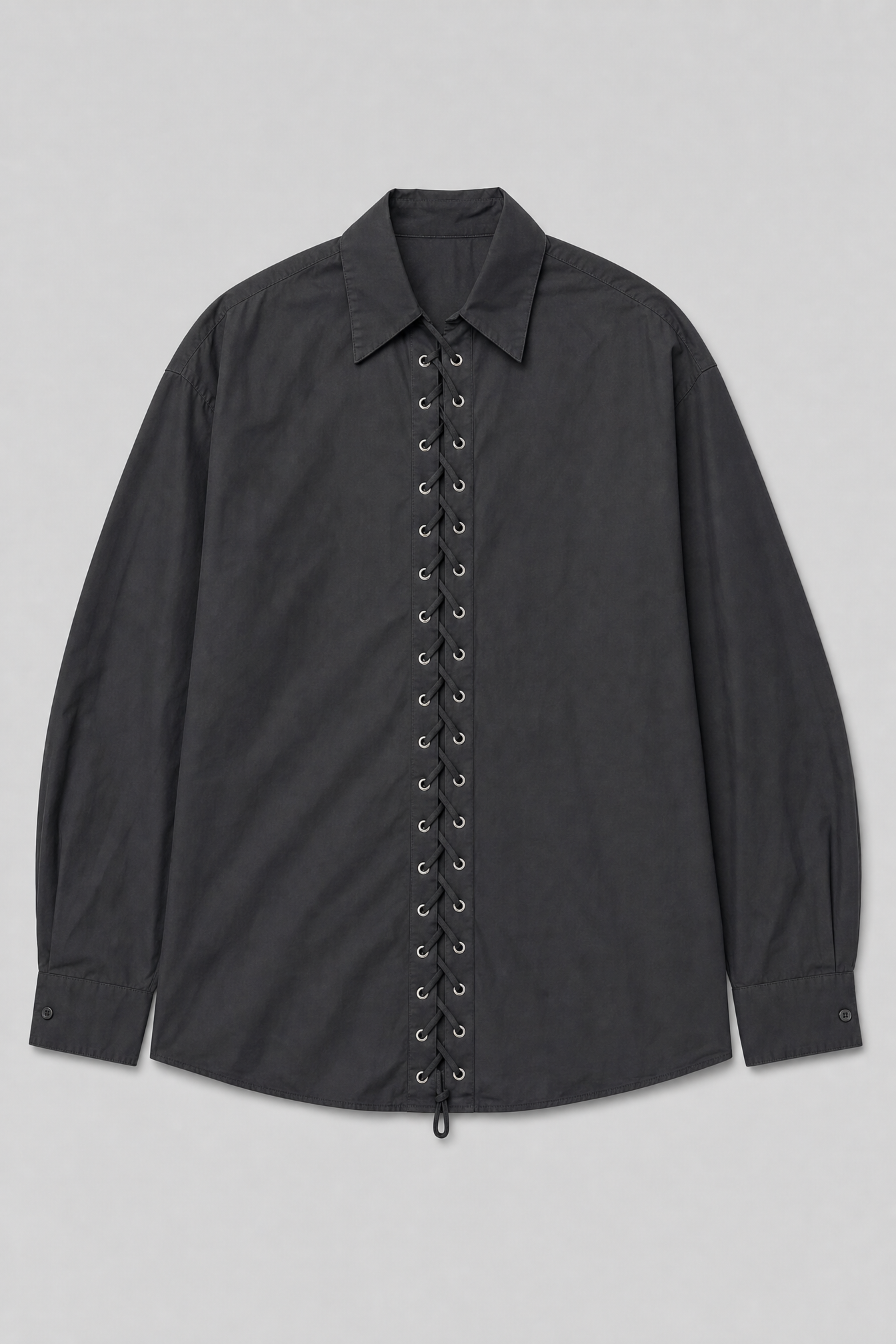 Cotton Lace-Up Shirt - Black - 3