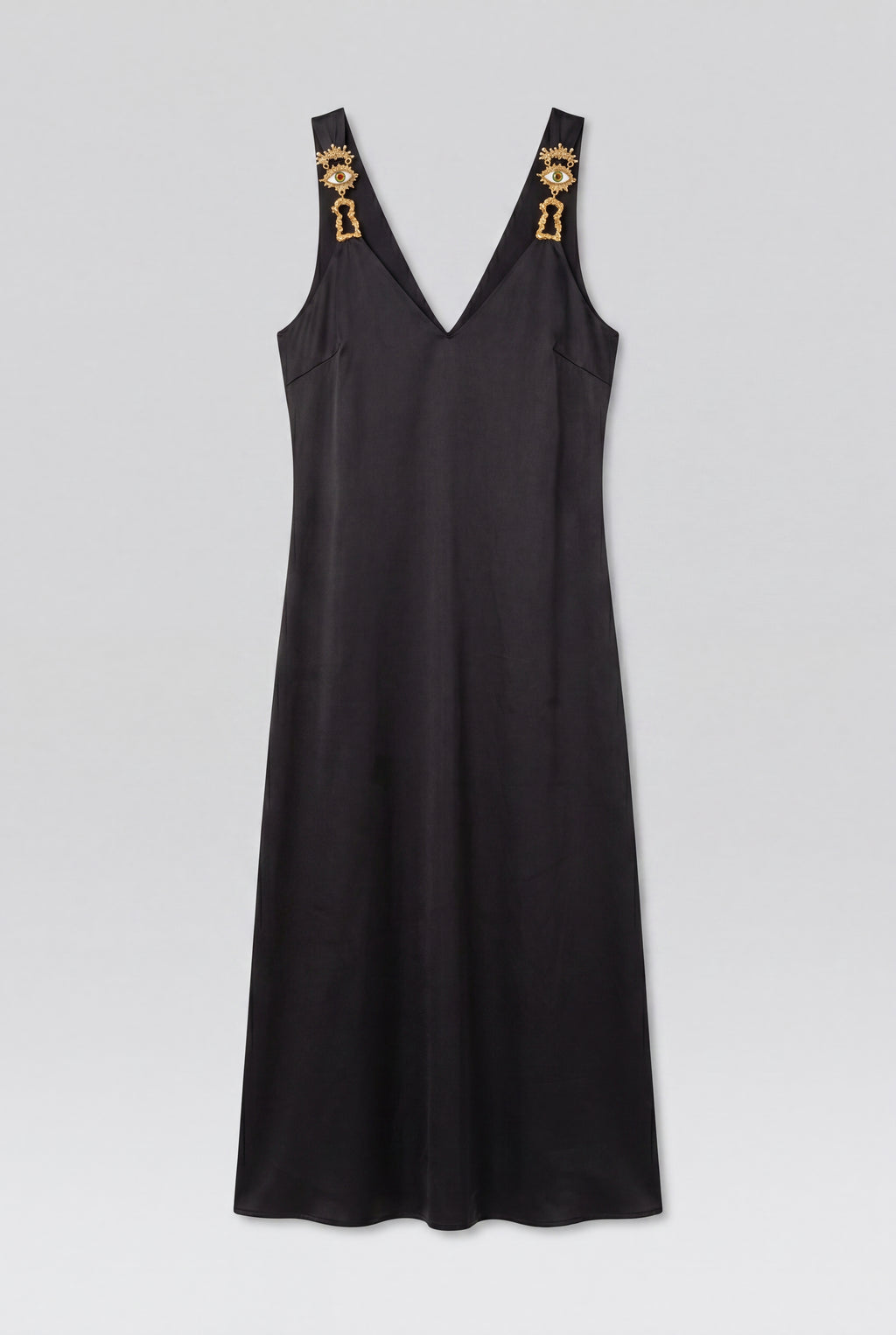 Silk Satin Midi Dress - Black - 3