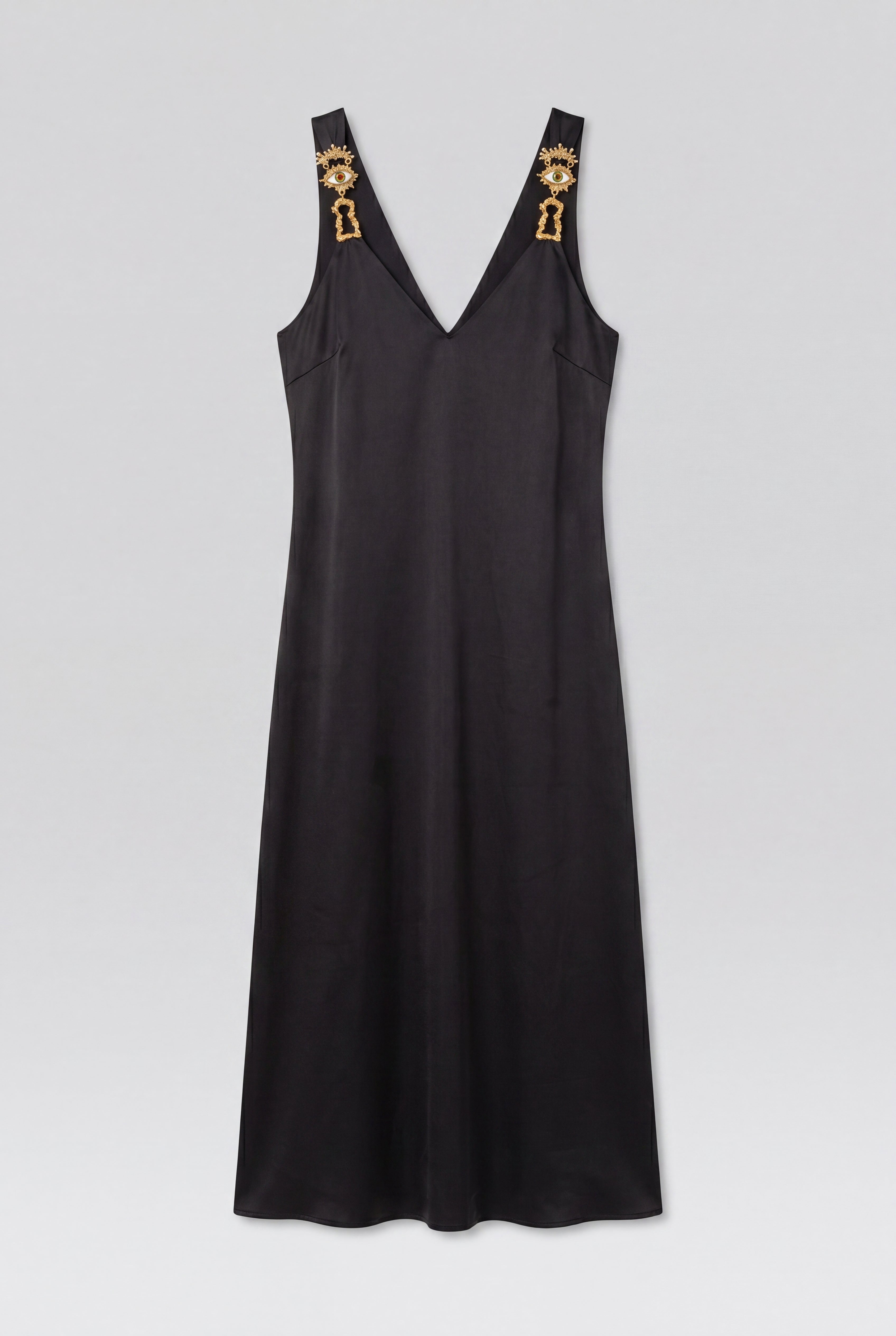 Silk Satin Midi Dress - Black - 3