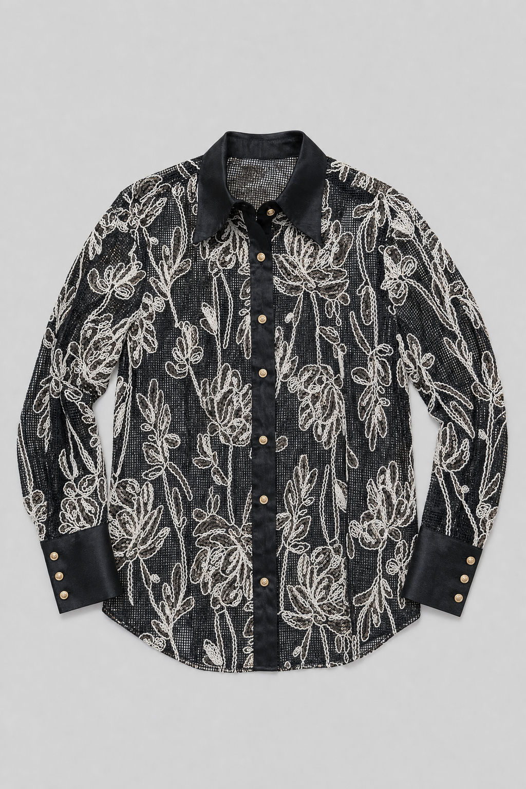 Embroidered Lace Shirt - Black - 4