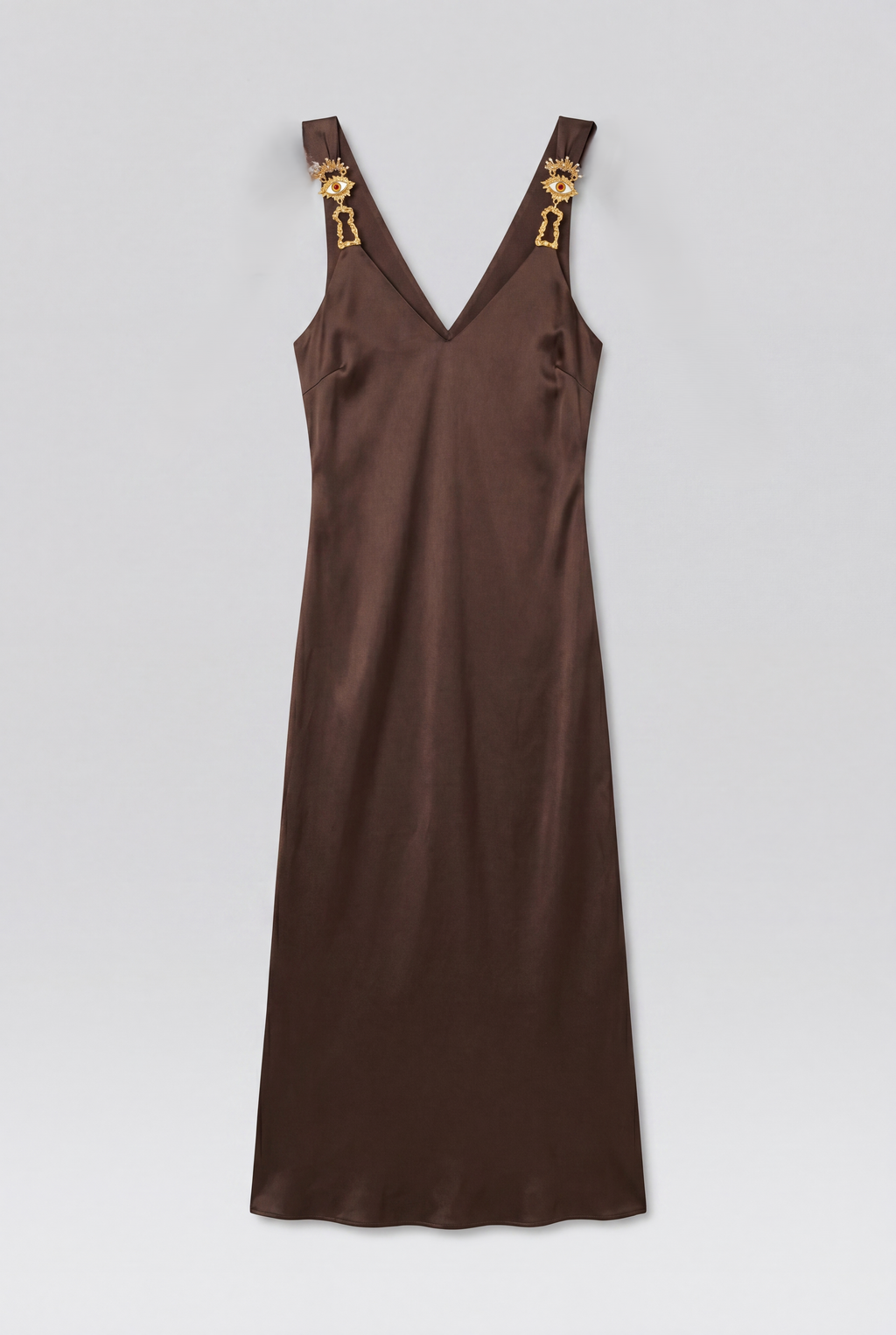 Silk Satin Midi Dress - Brown - 4