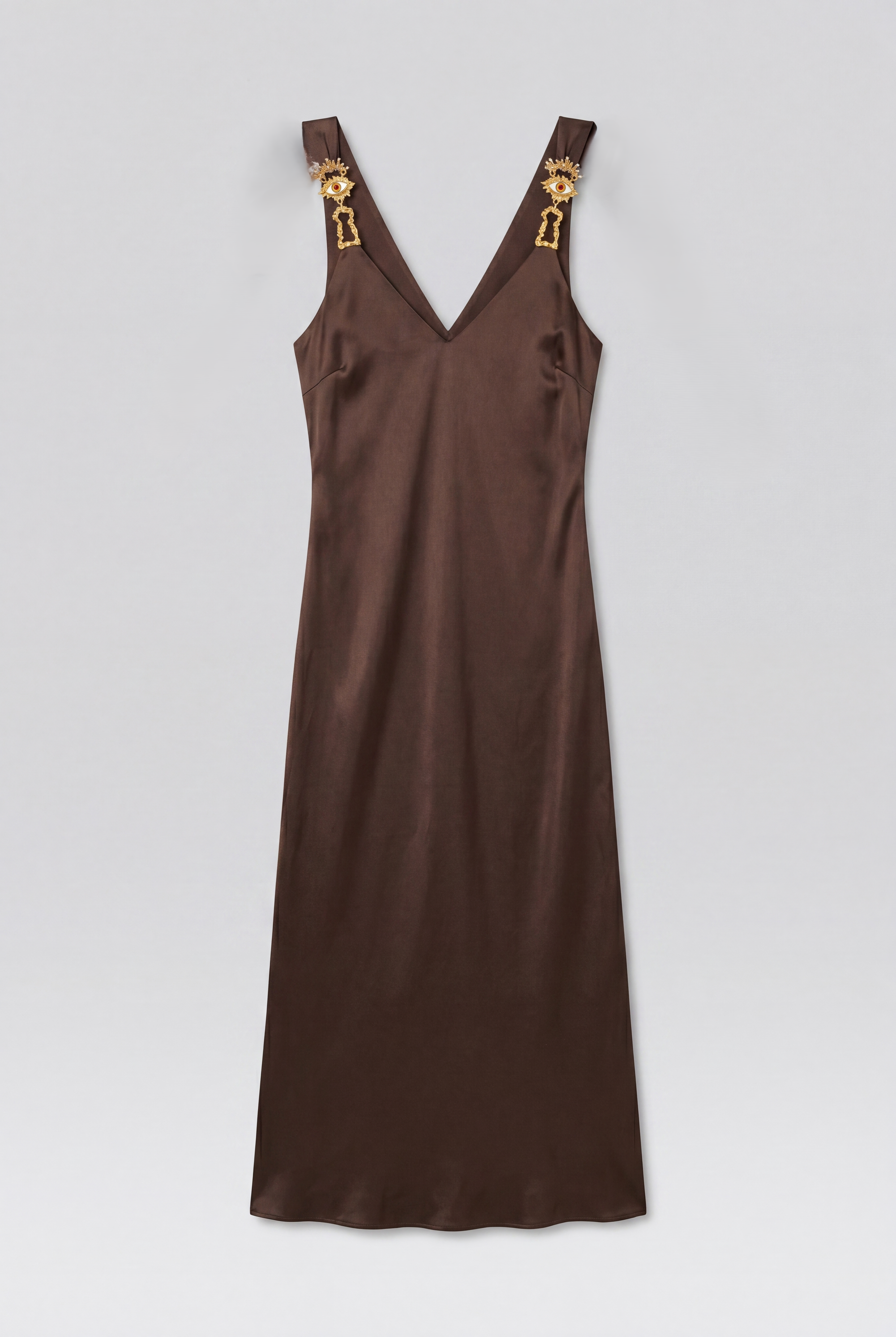Silk Satin Midi Dress - Brown - 4