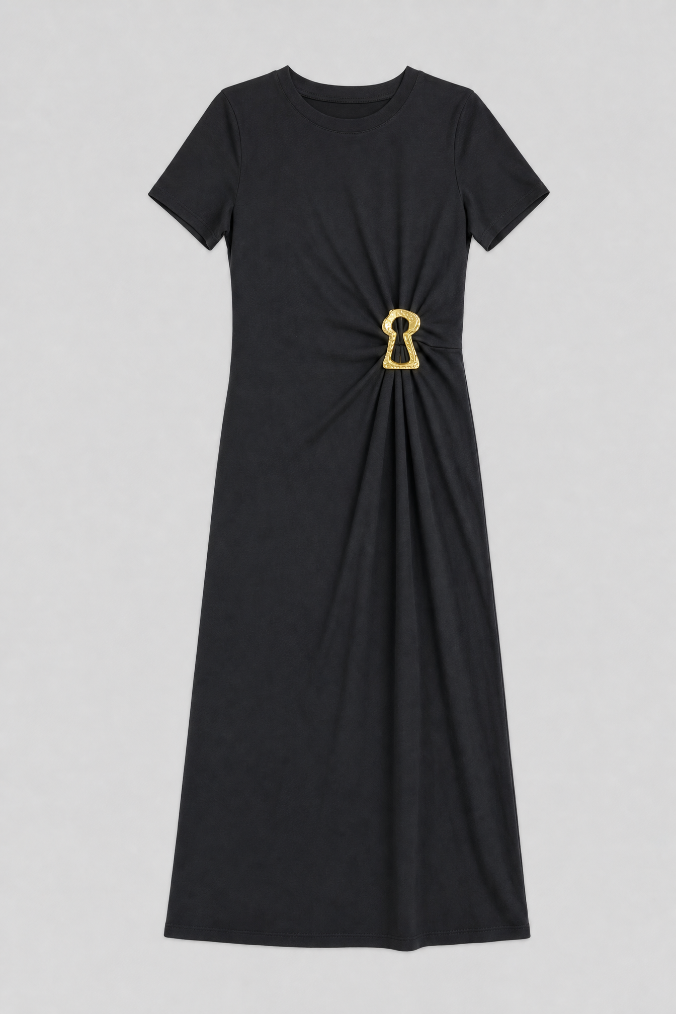 Cotton-Blend Ruched Gown - Black - 4