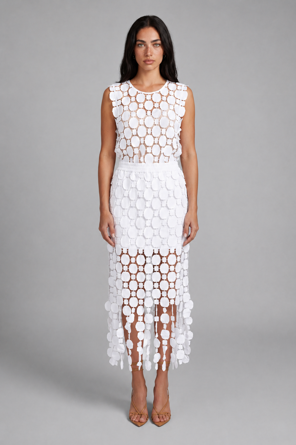 Embroidered Organza Midi Set - White - 1