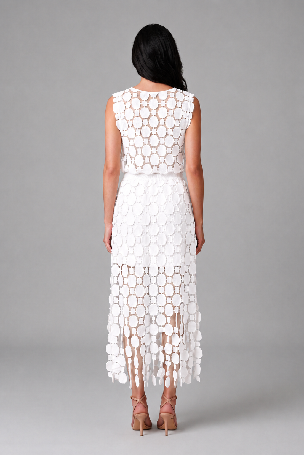 Embroidered Organza Midi Set - White - 2