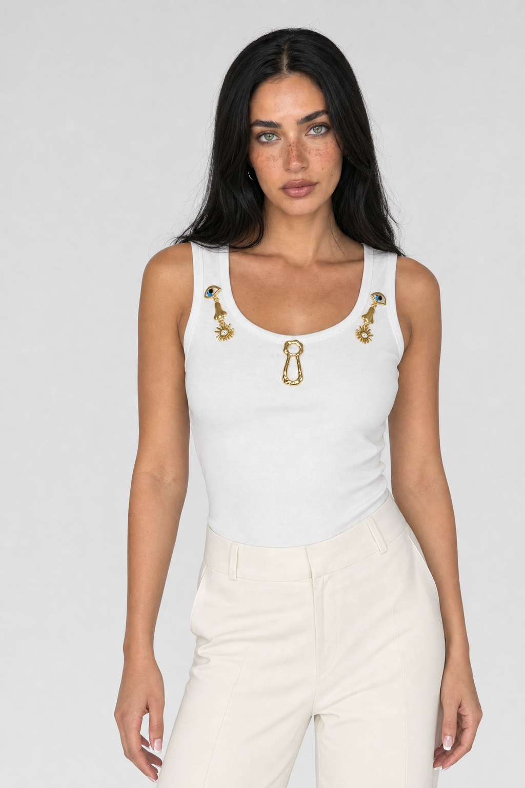 Sunburst Charm Tank - White - 2