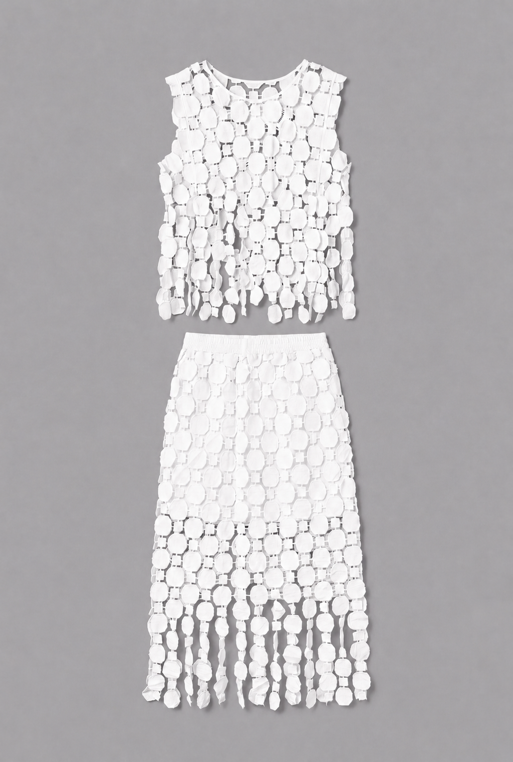 Embroidered Organza Midi Set - White - 3
