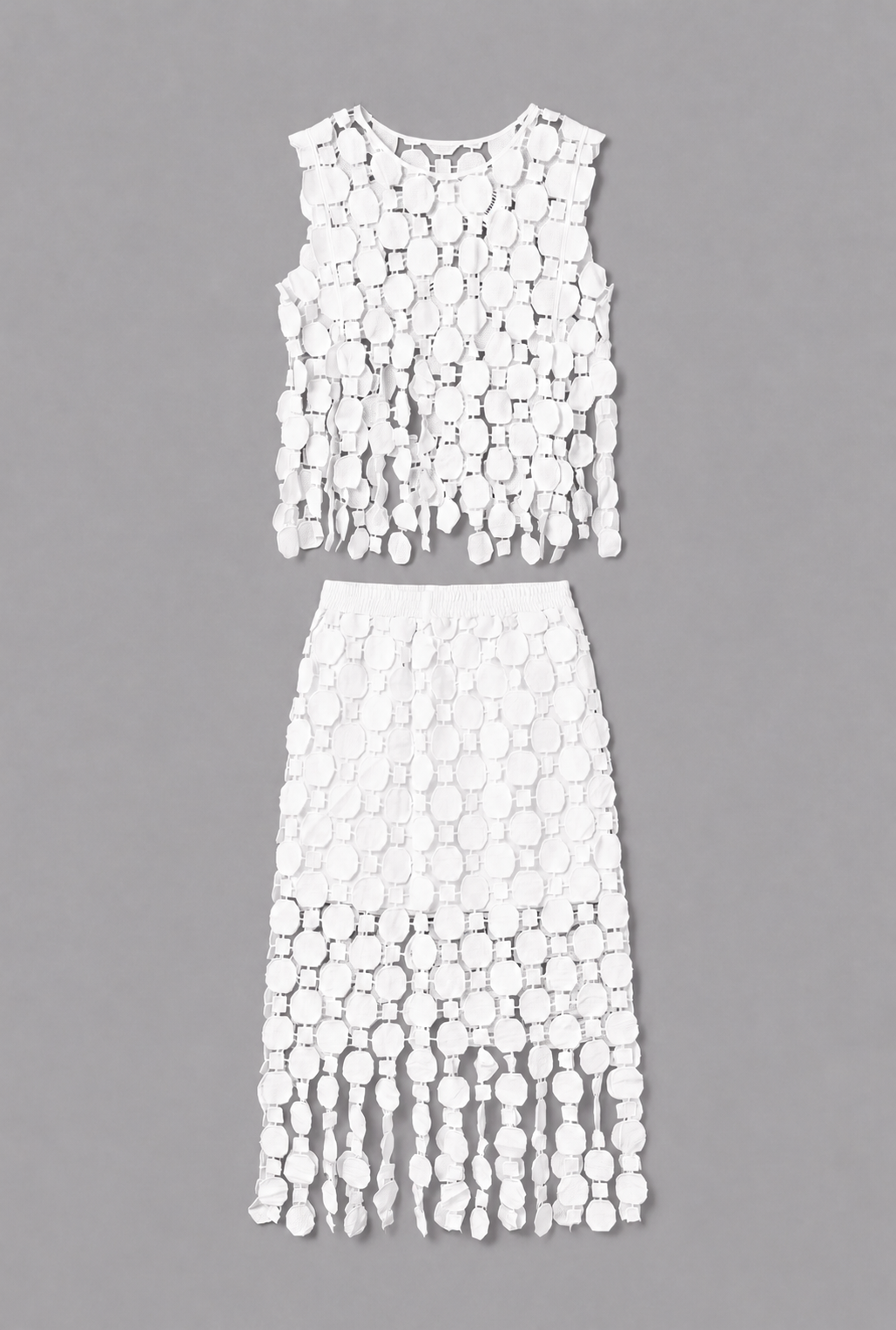 Embroidered Organza Midi Set - White - 3